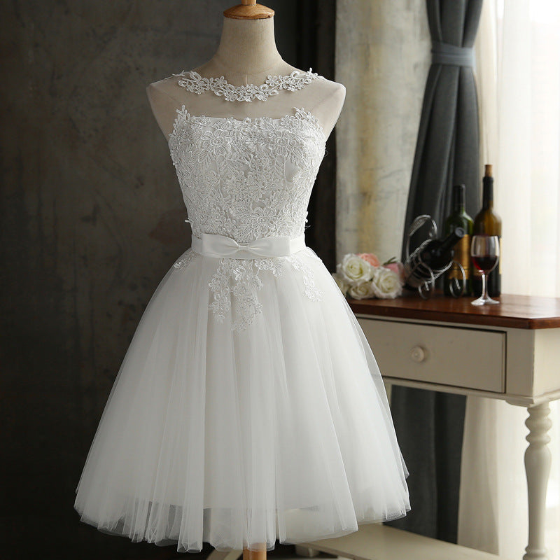 Bandage Back Lace Bridesmaid White Dress