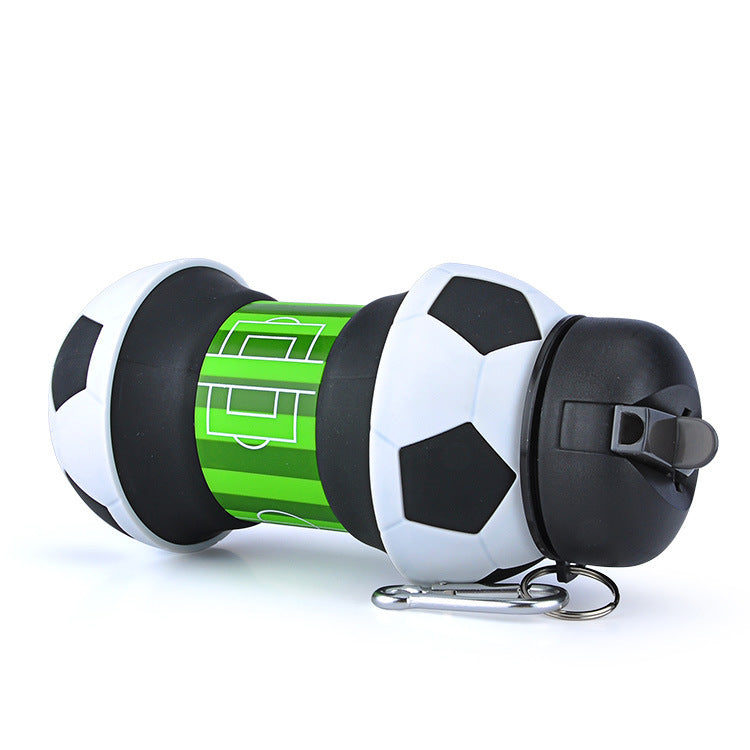 Football Soccer Silicone Water Bottle with Straw Foldable