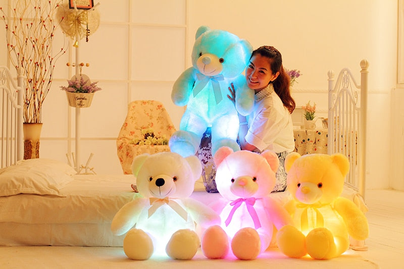 Creatieve oplichtende LED-teddybeer knuffels knuffel kleurrijk gloeiend kerstcadeau voor kinderkussen