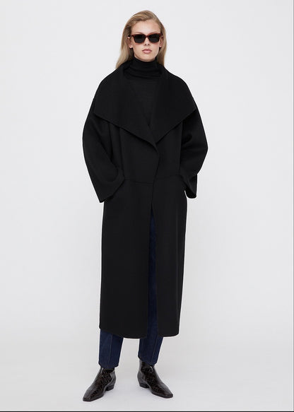 Lapel Coat Same Style Minimalist Double-sided Wool Cashmere Side Split Long Coat For Women