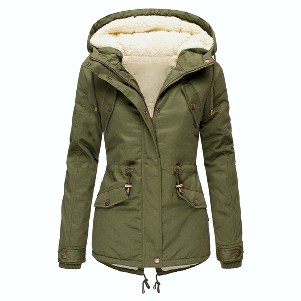 Women Winter Plus Size Solid Color Down Coat Long Sleeve Zipper Pocket Overcoat