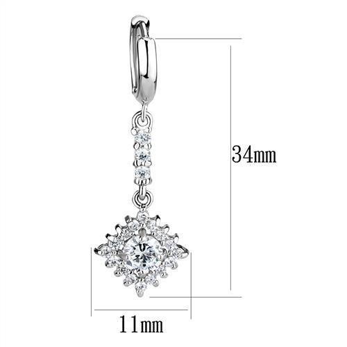 3W1280 - Rhodium Brass Earrings with AAA Grade CZ  in Clear