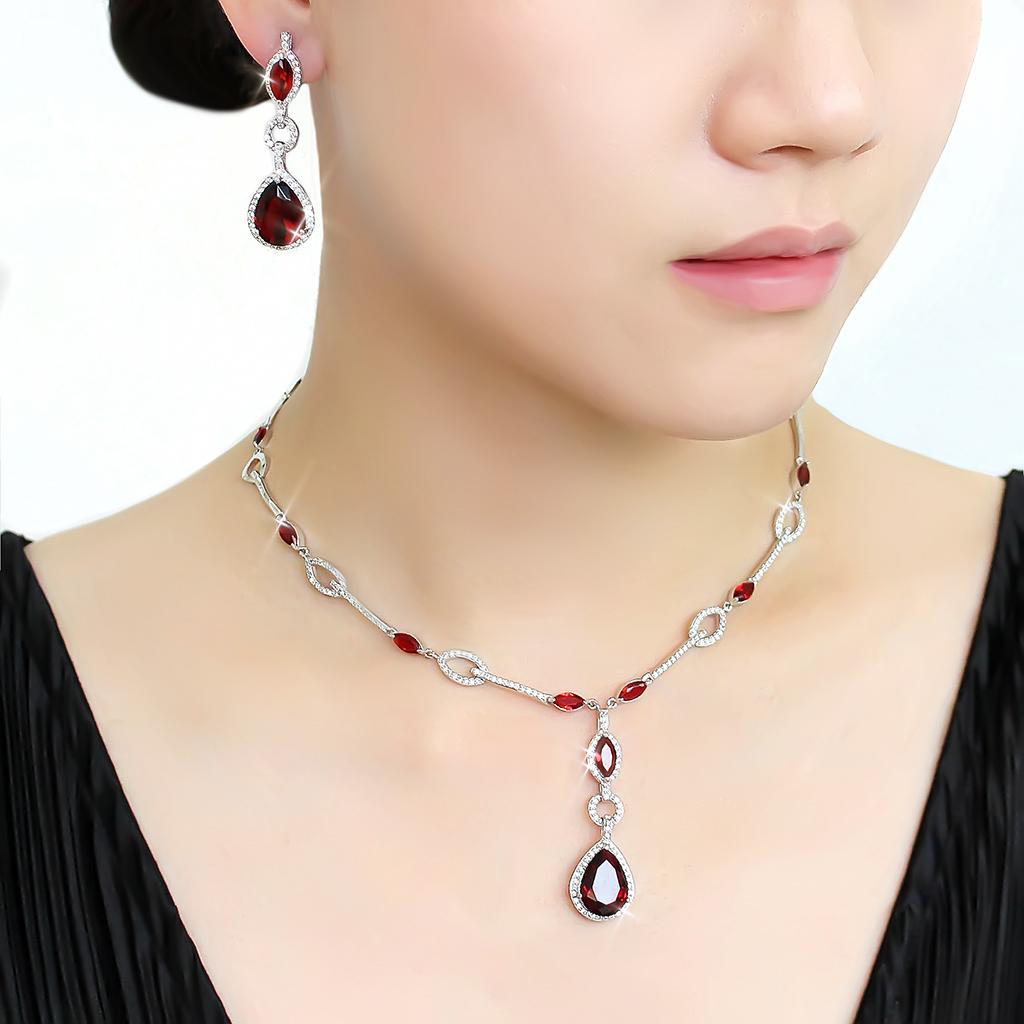 3W1423 - Rhodium Brass Jewelry Sets with Synthetic Synthetic Glass in