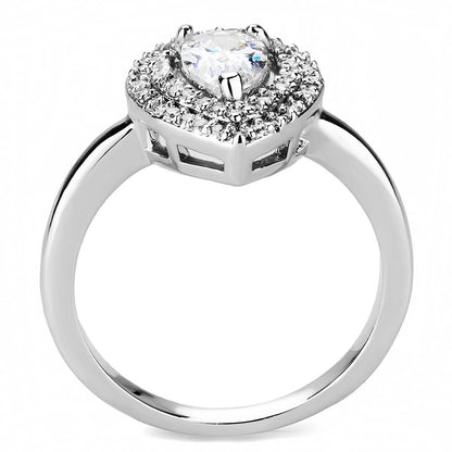 3W1453 - Rhodium Brass Ring with AAA Grade CZ  in Clear