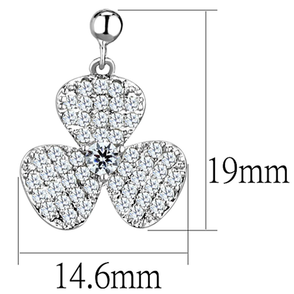 3W662 - Rhodium Brass Earrings with AAA Grade CZ  in Clear