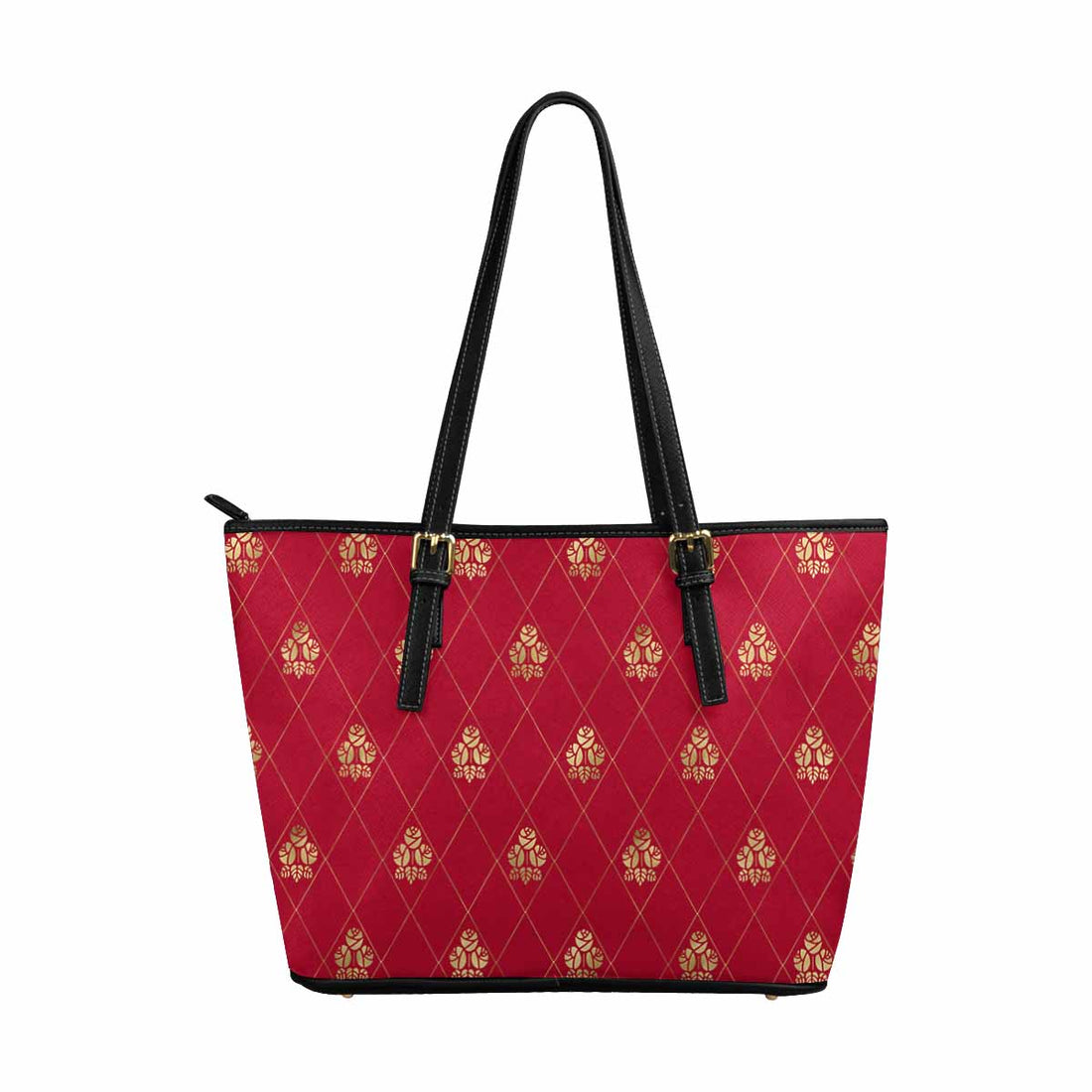 Large Leather Tote Shoulder Bag -  Red