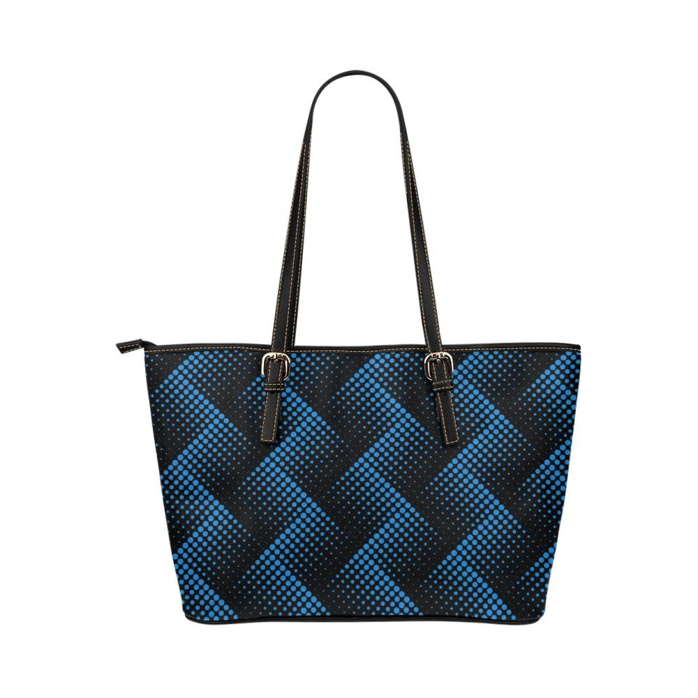 Large Leather Tote Shoulder Bag - Blue And Black Polka Dot  T752073