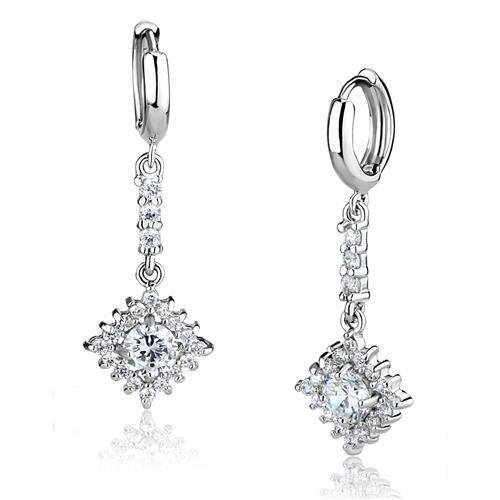 3W1280 - Rhodium Brass Earrings with AAA Grade CZ  in Clear