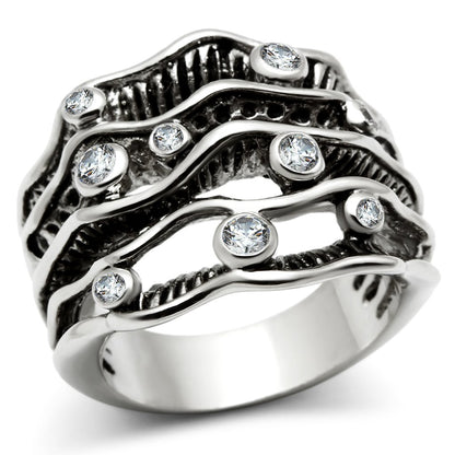 3W221 - Rhodium Brass Ring with AAA Grade CZ  in Clear