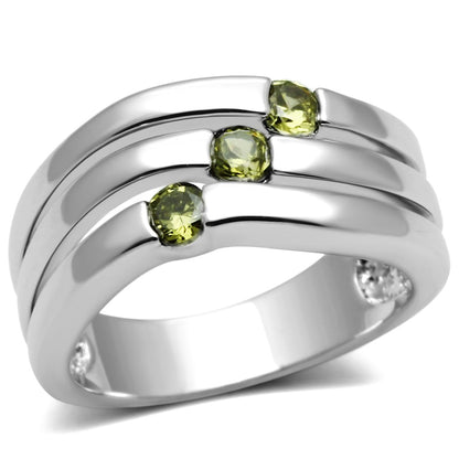 3W289 - Rhodium Brass Ring with AAA Grade CZ  in Olivine color