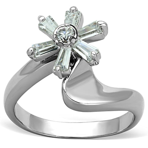 3W593 - Rhodium Brass Ring with AAA Grade CZ  in Clear