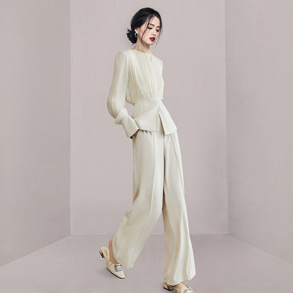 Slim Long Sleeve Top Temperament Slimming Wide-leg Pants Two-piece Set