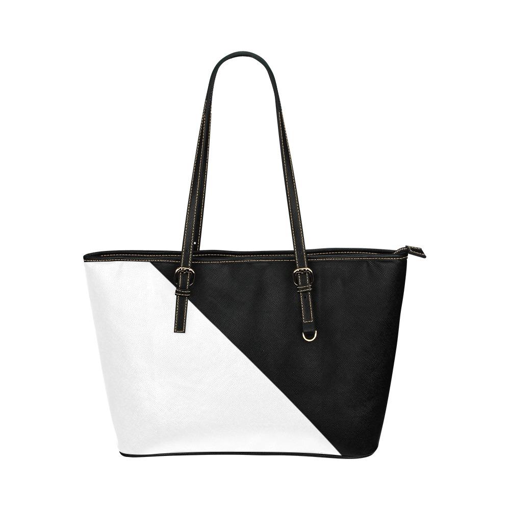 Large Leather Tote Shoulder Bag - Black And White   B6008399