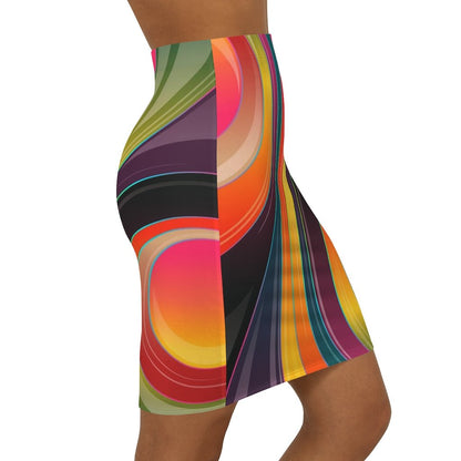 Womens Skirt, Multicolor Abstract Swirl Style Skirt