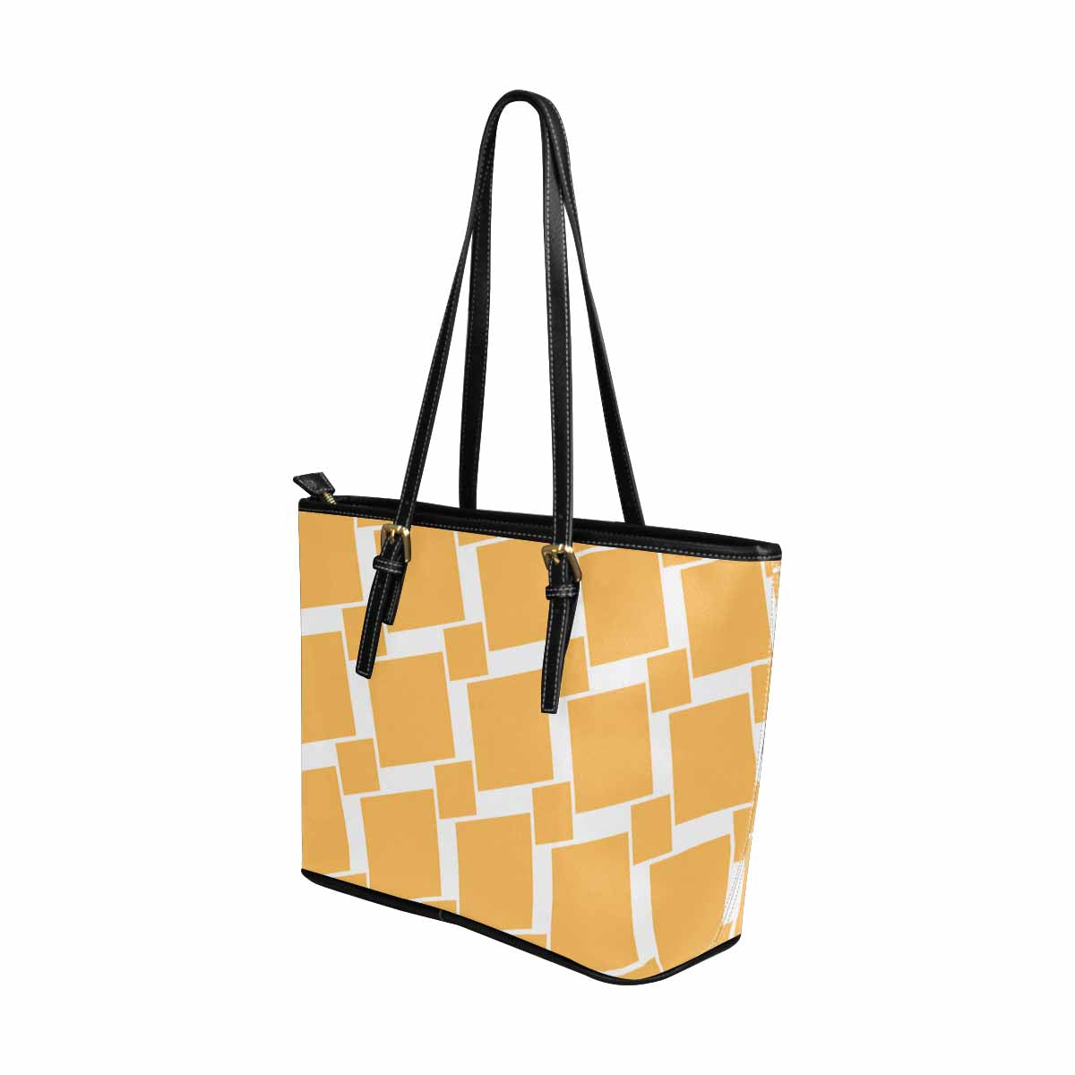 Large Leather Tote Shoulder Bag, Yellow and White Grid illustration