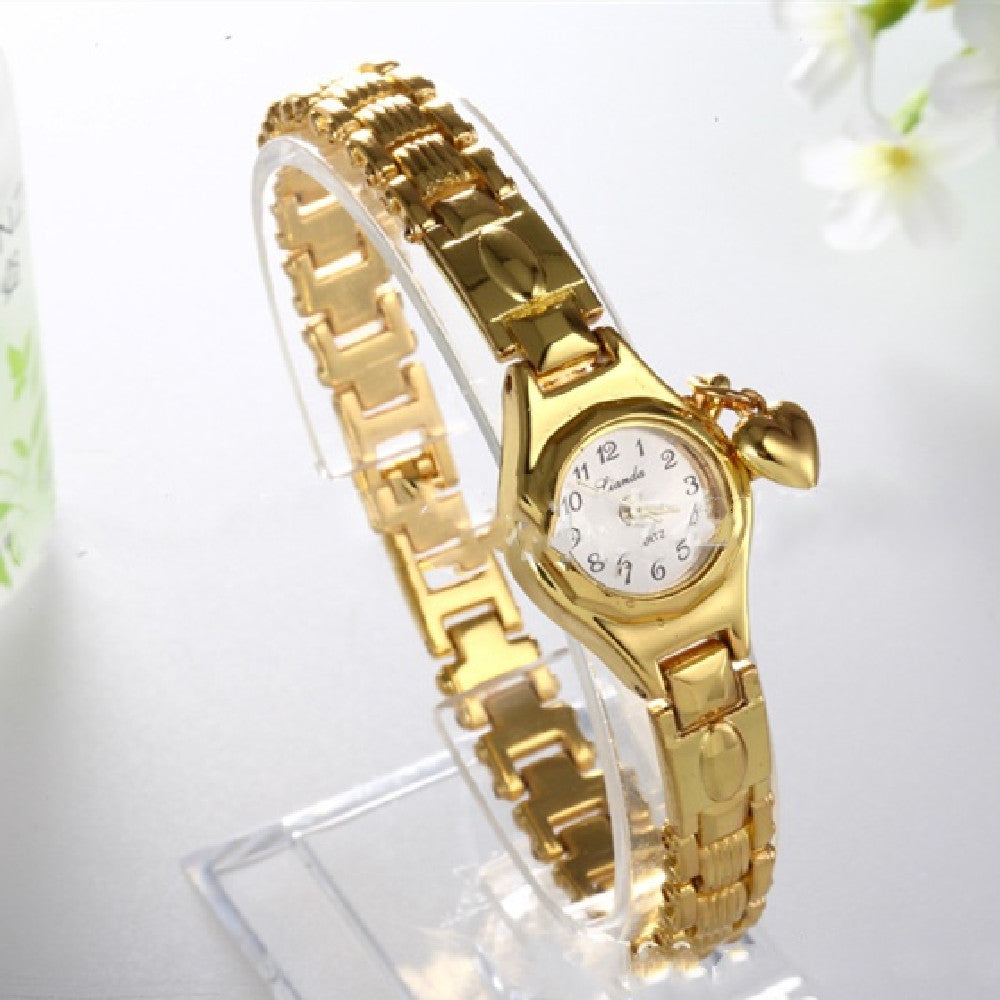 Goud dames armbandhorloge honing hart strass casual roestvrij staal