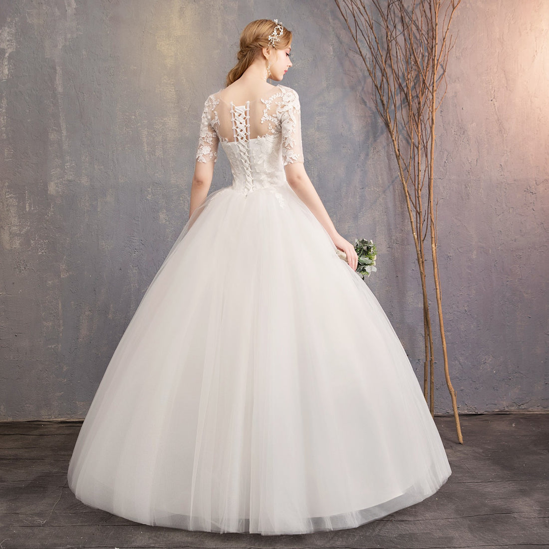 Slim Mid-sleeve Plus Size Photo Studio Wedding Dress