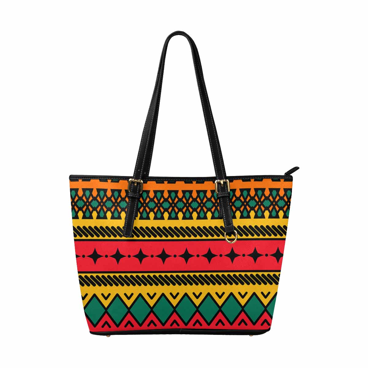 Large Leather Tote Shoulder Bag - Bohemian Multicolor Illustration