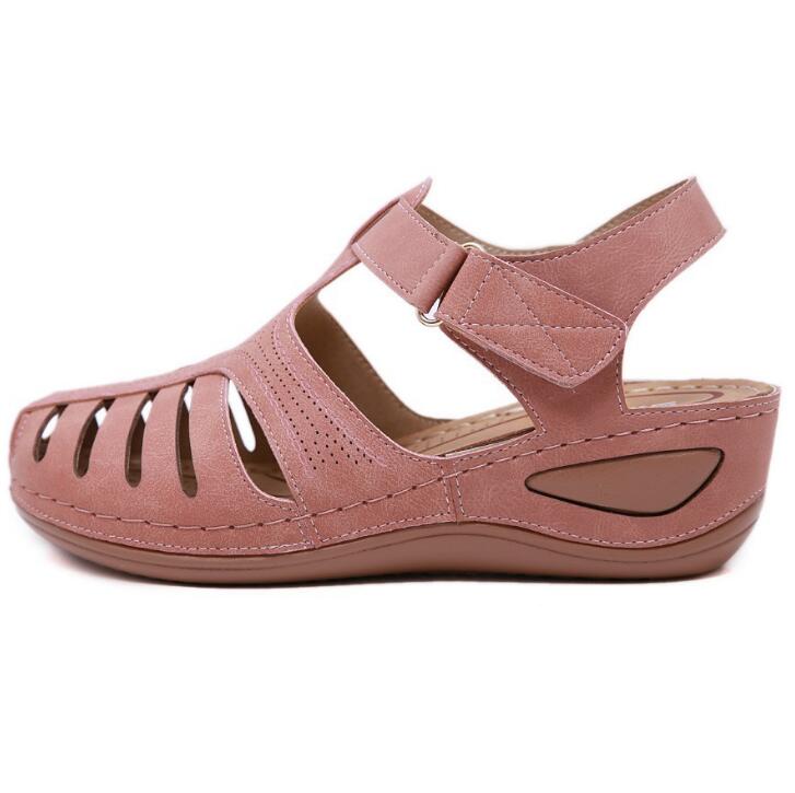 Summer Shoes Women Sandals PU Buckle Ladies Retro Sewing Hollow Out Woman Flat Shoes