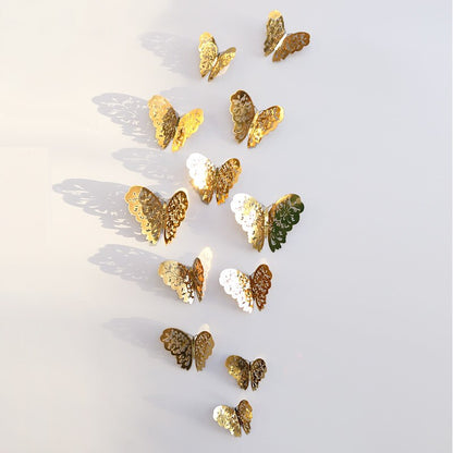 12pcs 3D Hollow Butterfly Wall Sticker for Home Decor DIY Butterflies Fridge stickers  Room Decoration Party Wedding Decor