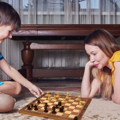 3 In 1 Portable Wooden Foldable Chess Board Set &amp; Checkers &amp; Backgammon Set With Chess Pieces And Carrying Case