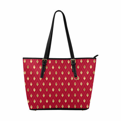 Large Leather Tote Shoulder Bag -  Red