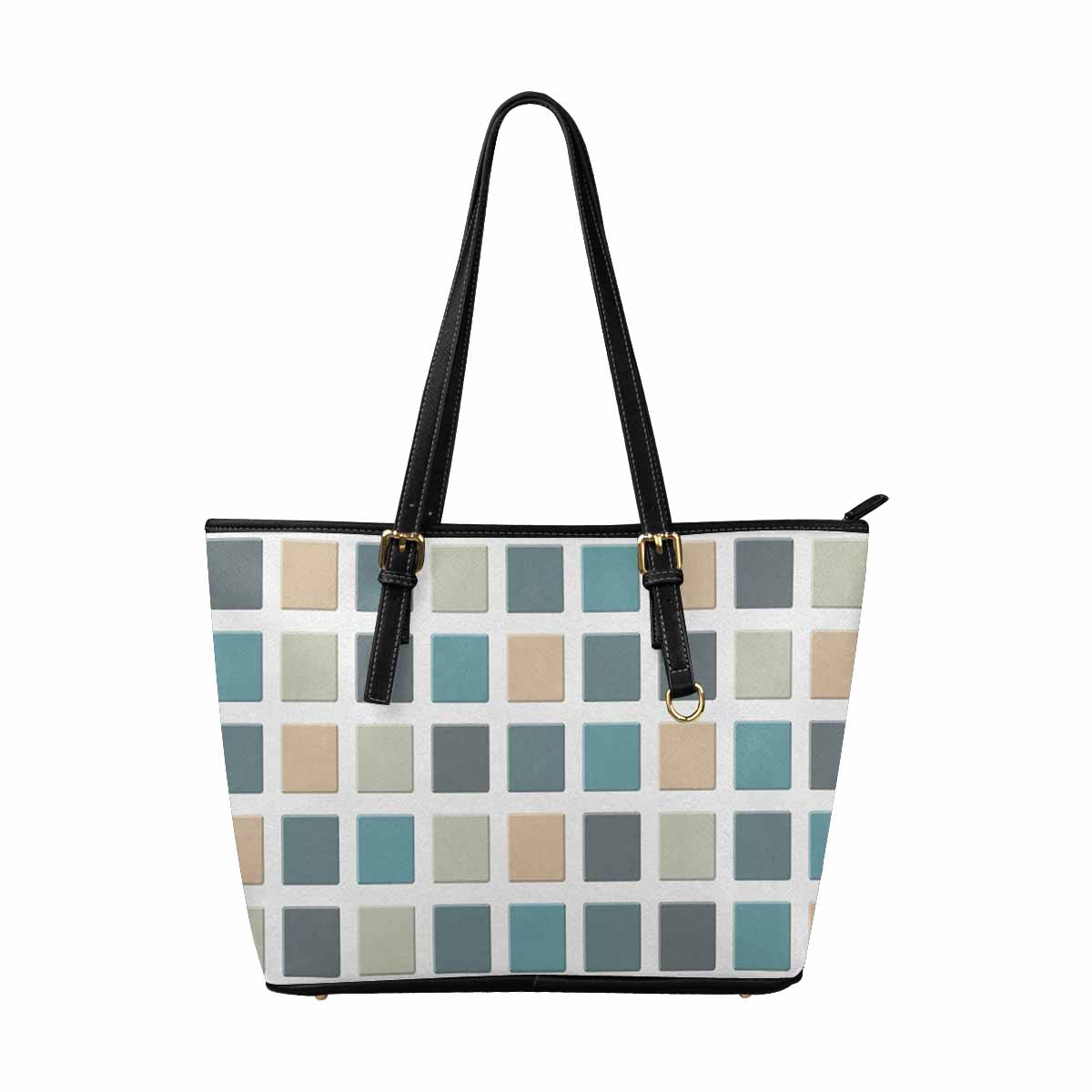 Large Leather Tote Shoulder Bag -   Mosaic Tiles Blue Green