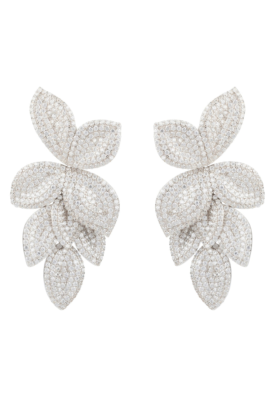 Petal Cascading Flower Earrings Silver