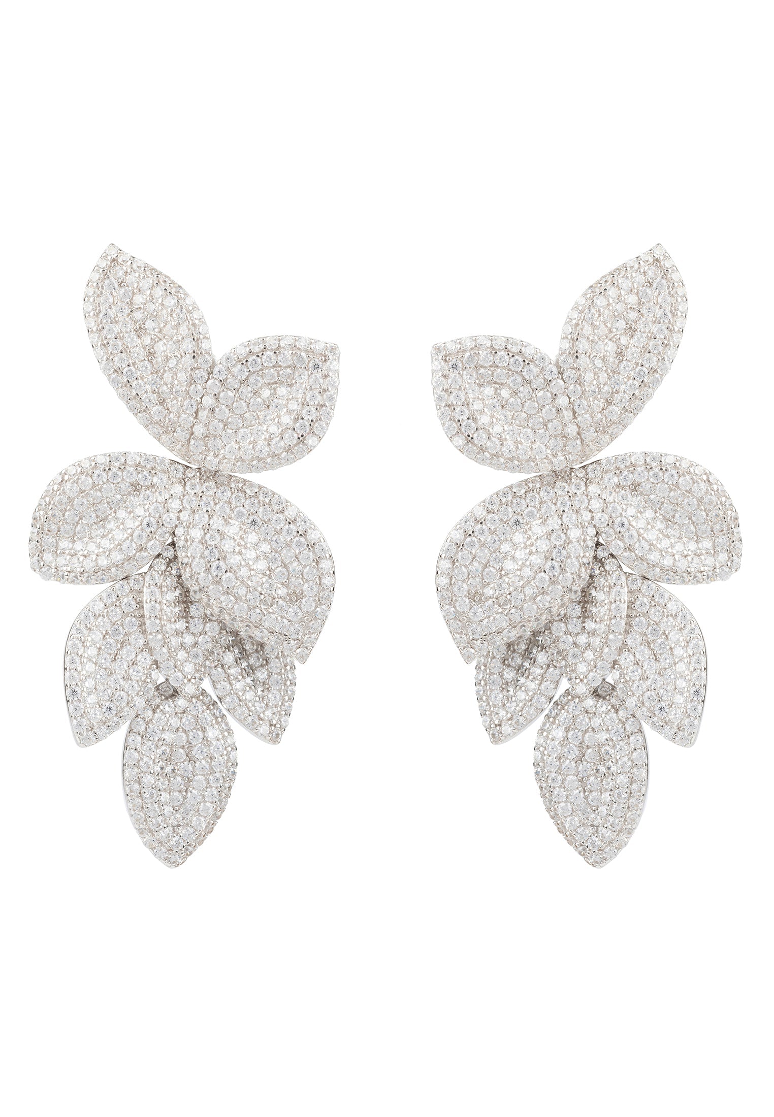 Petal Cascading Flower Earrings Silver