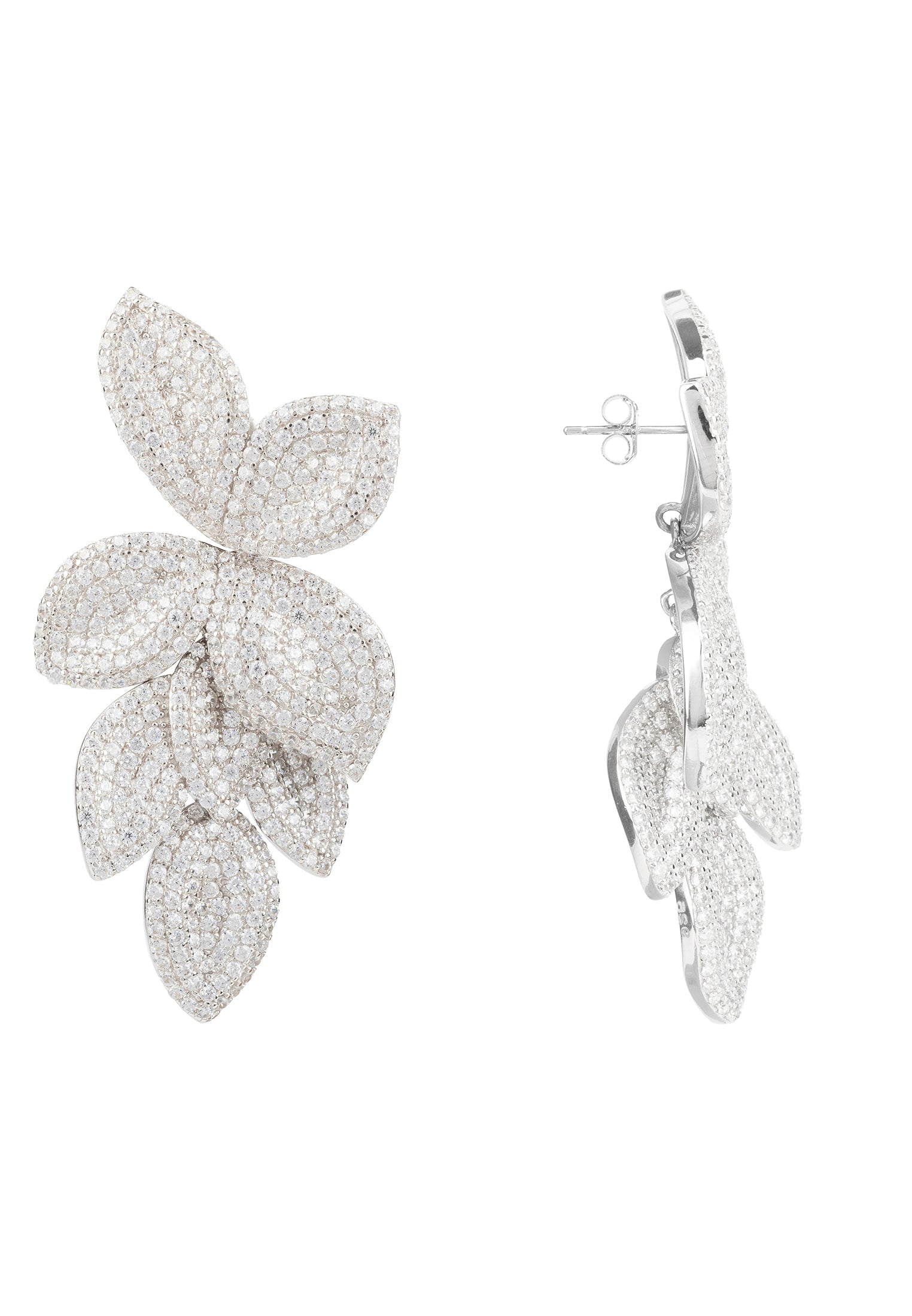 Petal Cascading Flower Earrings Silver