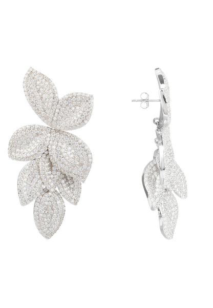 Petal Cascading Flower Earrings Silver