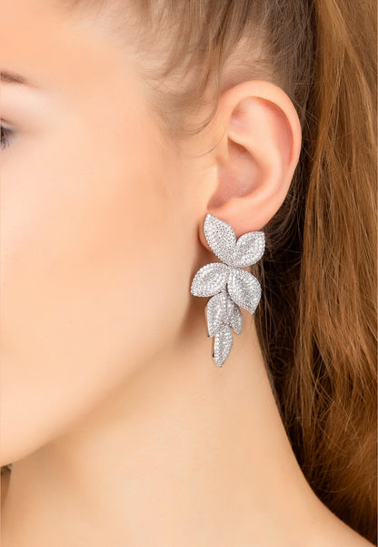 Petal Cascading Flower Earrings Silver