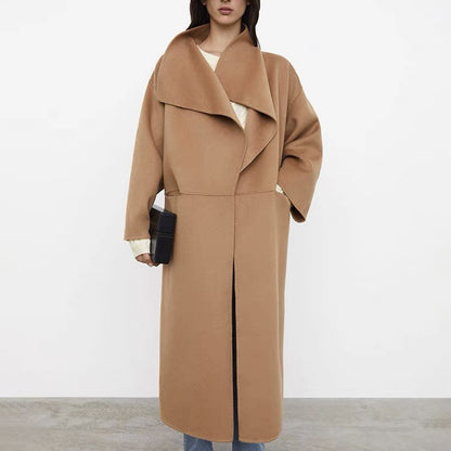 Lapel Coat Same Style Minimalist Double-sided Wool Cashmere Side Split Long Coat For Women