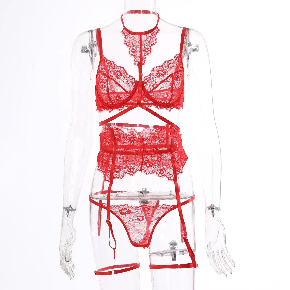 Halter jarretellegordel voor dames, driedelige set