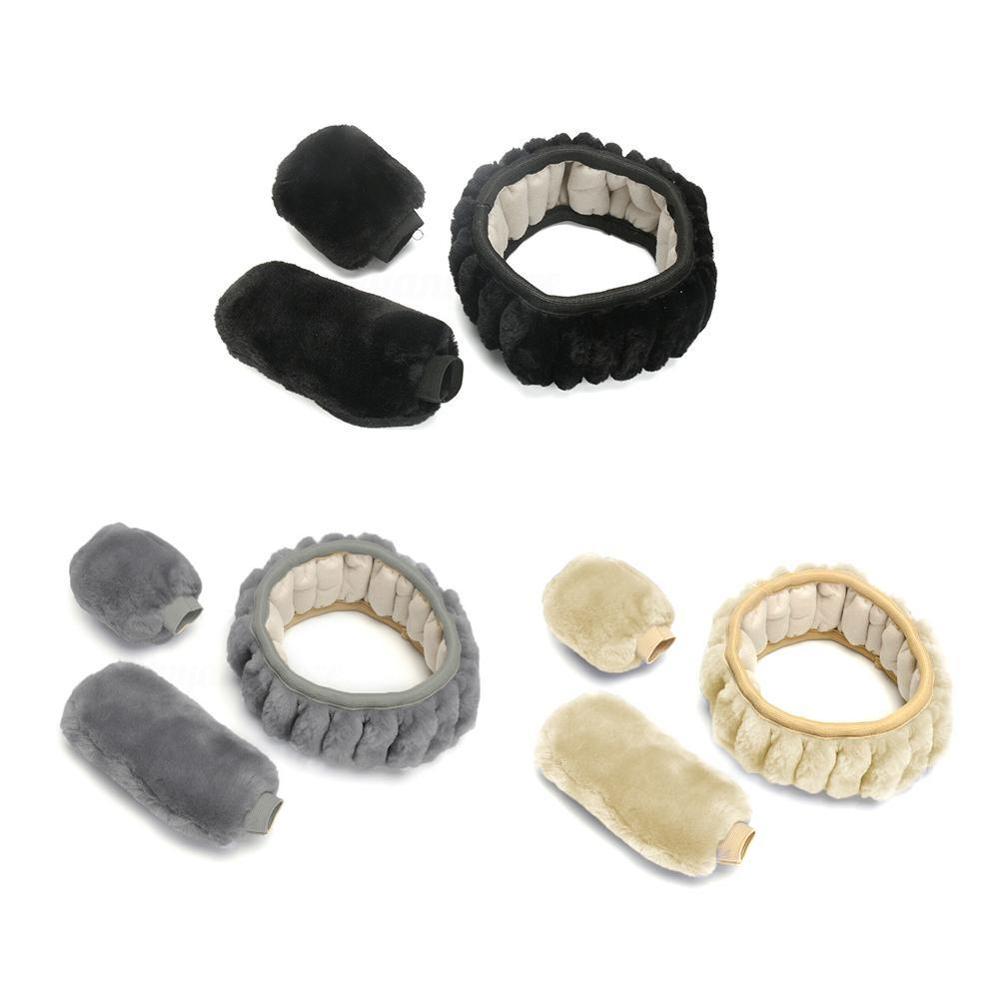 Universal Steering-wheel Plush Car Steering Wheel Covers Winter Faux fur Hand Brake &amp; Gear Cover Set Car Interior Accessories