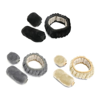 Universal Steering-wheel Plush Car Steering Wheel Covers Winter Faux fur Hand Brake &amp; Gear Cover Set Car Interior Accessories