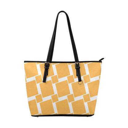 Large Leather Tote Shoulder Bag, Yellow and White Grid illustration