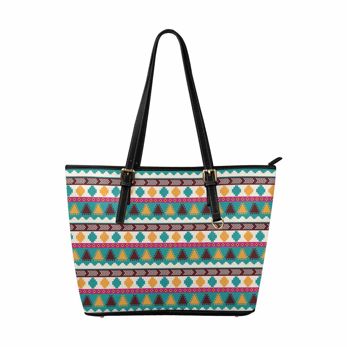 Large Leather Tote Shoulder Bag - Bohemian Multicolor Illustration