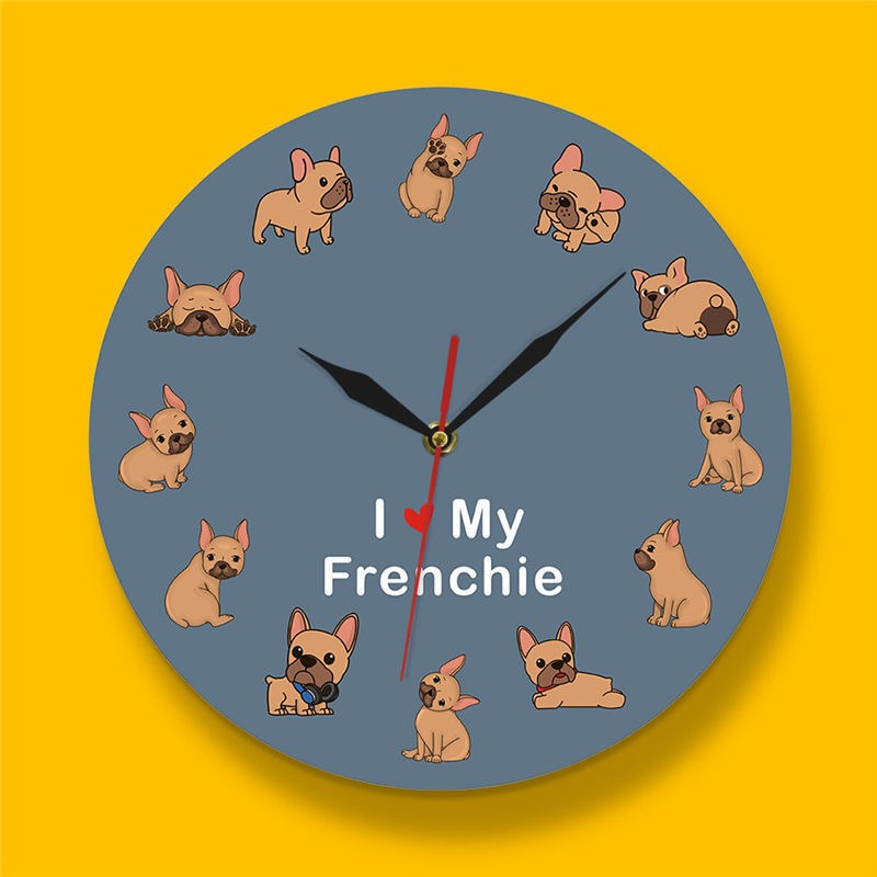 French Bulldog Printed Wall Clock Backlight Pet Shop Dog Breed Decor I Love My Frenchie Puppy Silent Non-ticking Clock