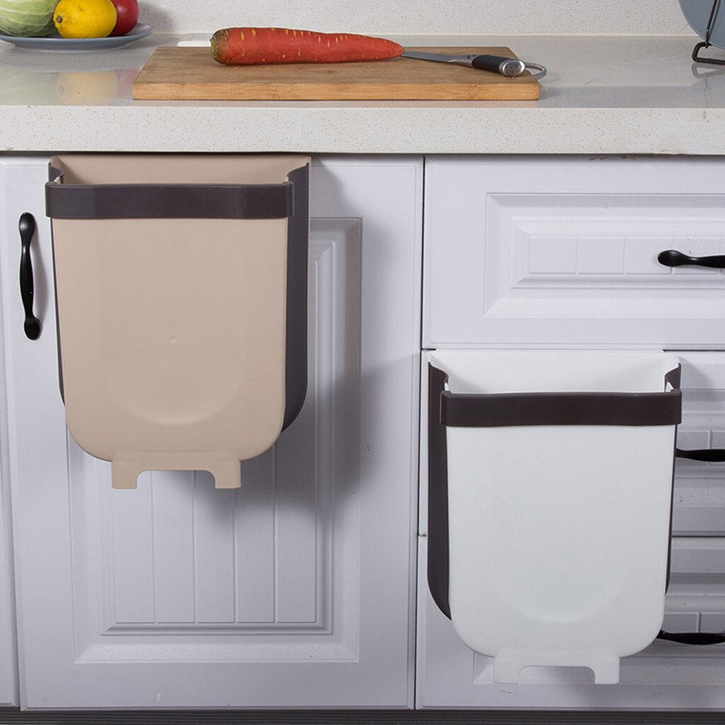 Folding Waste Bin Kitchen Cabinet Door Hanging Trash Bin Trash Can Wall Mounted Trashcan for Bathroom Toilet Waste Storage