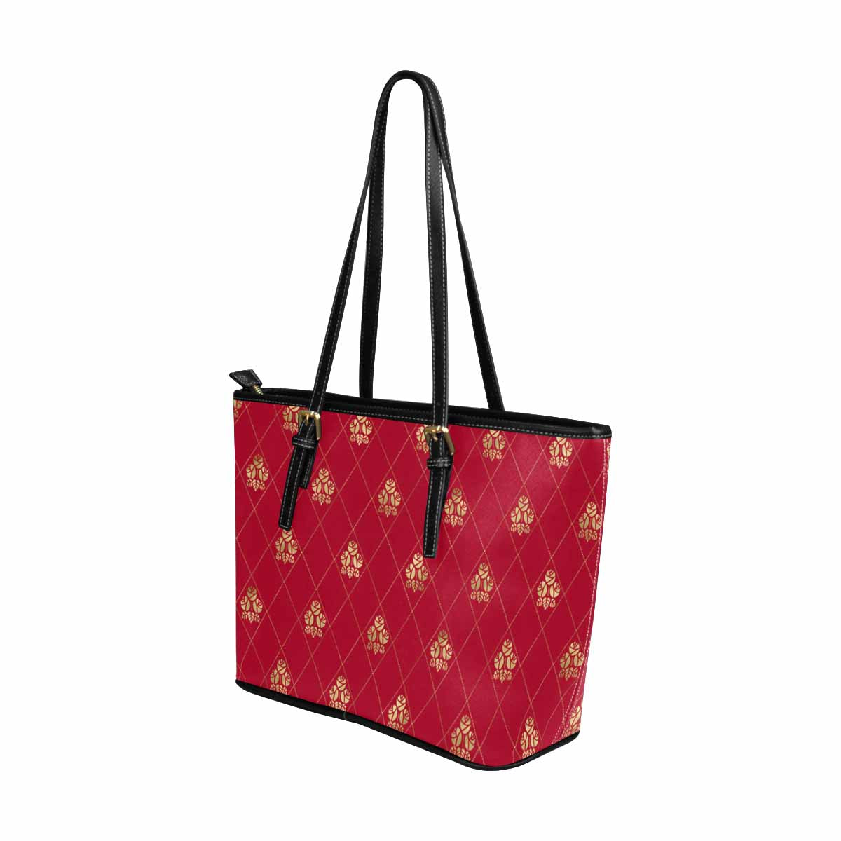 Large Leather Tote Shoulder Bag -  Red