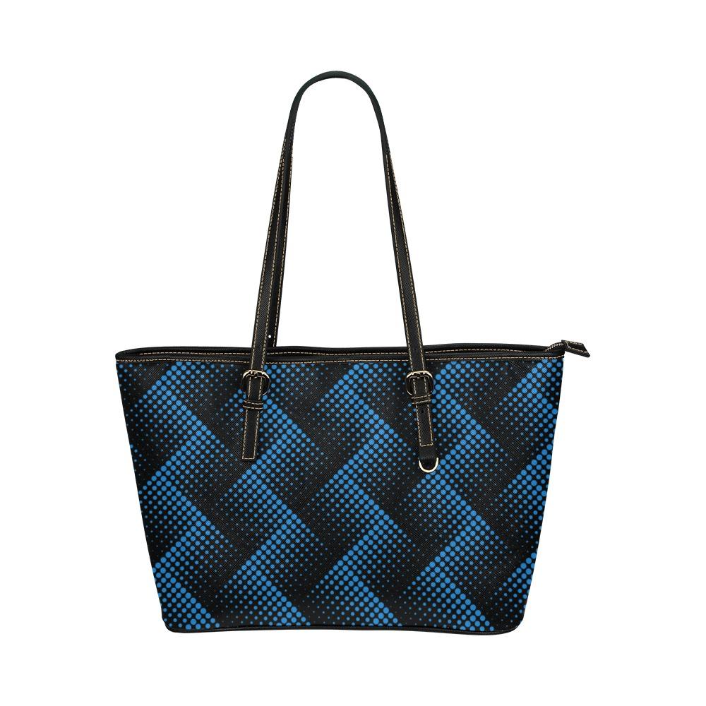 Large Leather Tote Shoulder Bag - Blue And Black Polka Dot  T752073