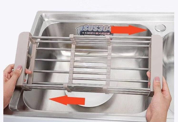 Stainless Steel Adjustable Telescopic Kitchen Over Sink Dish Drying Rack Insert Storage Organizer Fruit Vegetable Tray Drainer