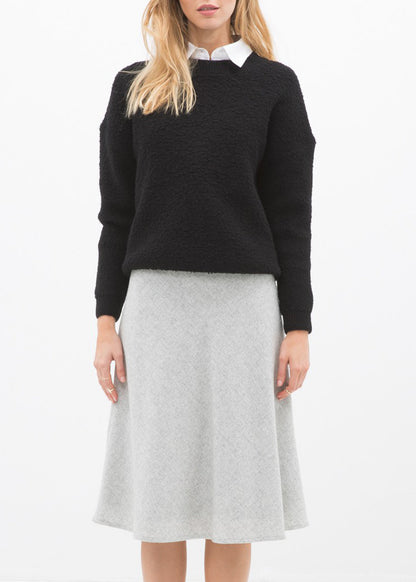 High Waisted Wool Knit Midi Skirt In Heather Grey