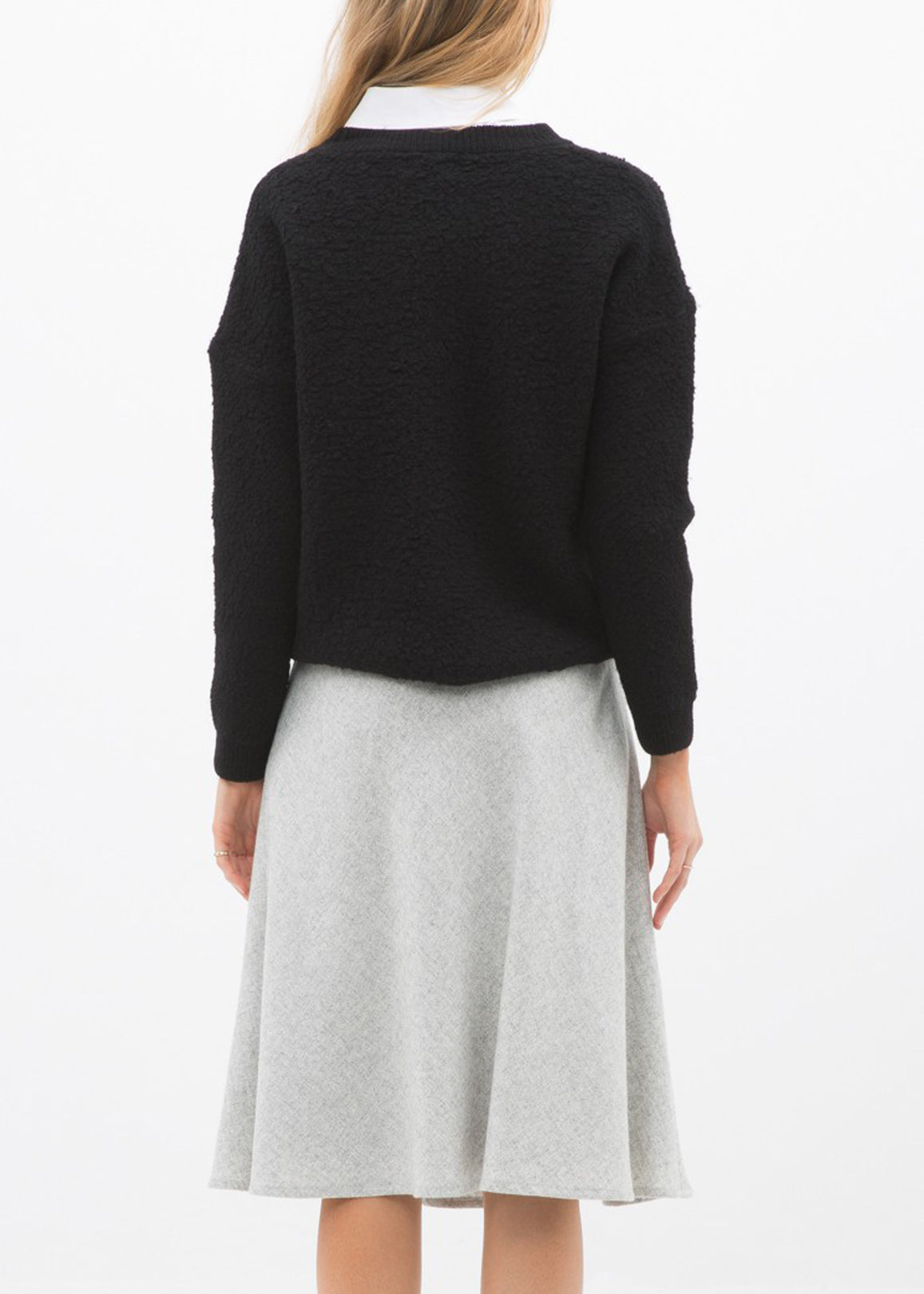 High Waisted Wool Knit Midi Skirt In Heather Grey