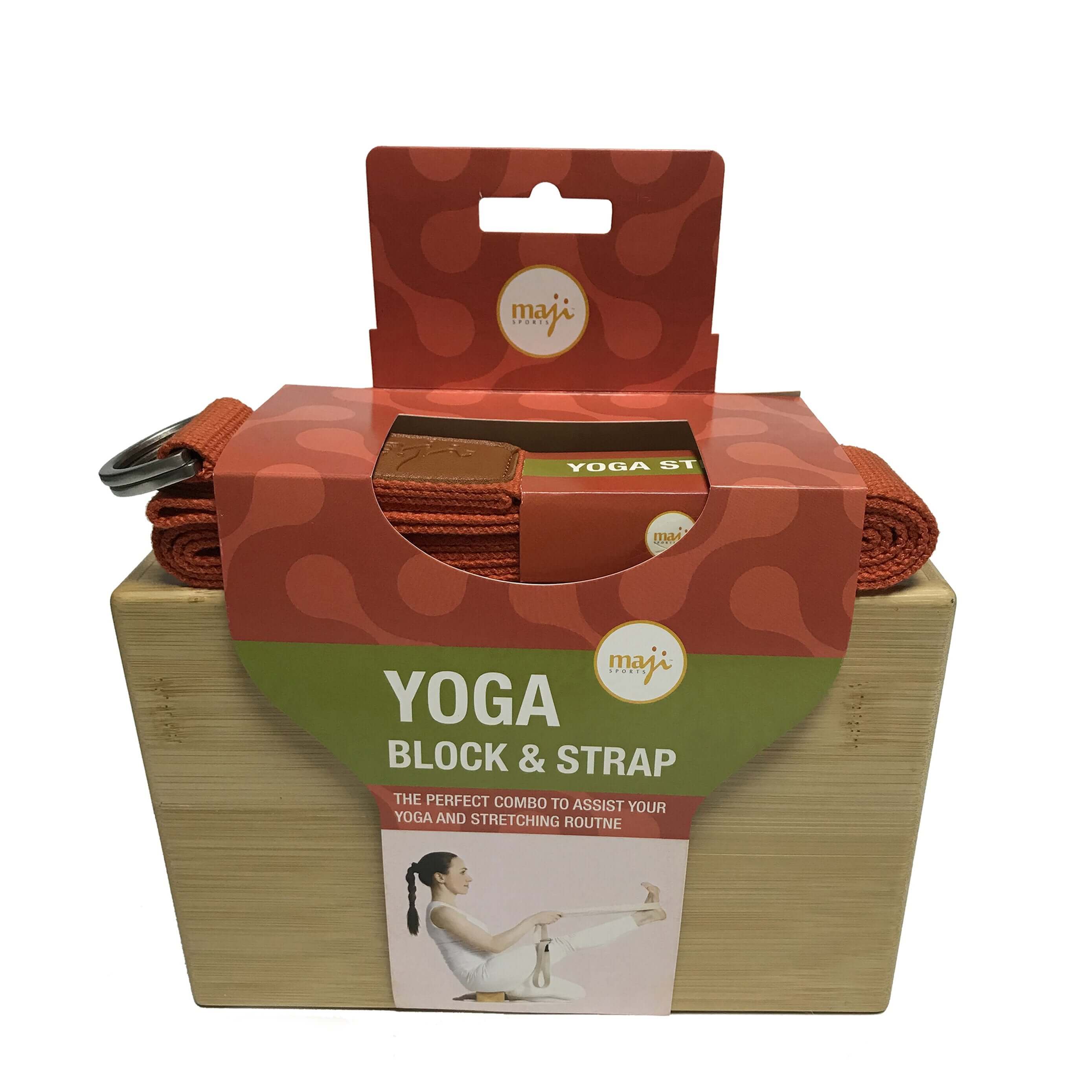 Combinatie van bamboe yogablok en riem