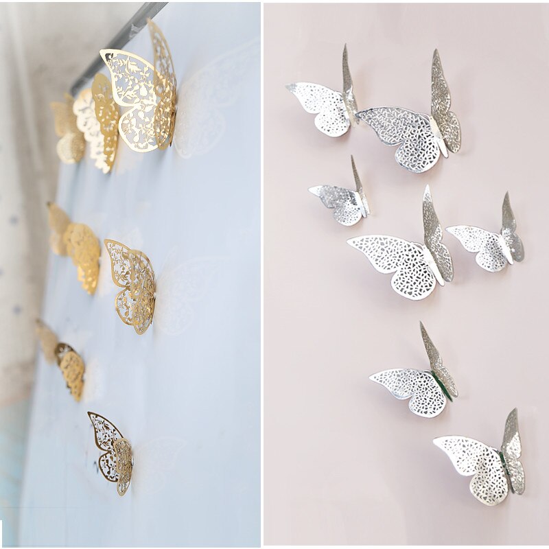 12pcs 3D Hollow Butterfly Wall Sticker for Home Decor DIY Butterflies Fridge stickers  Room Decoration Party Wedding Decor