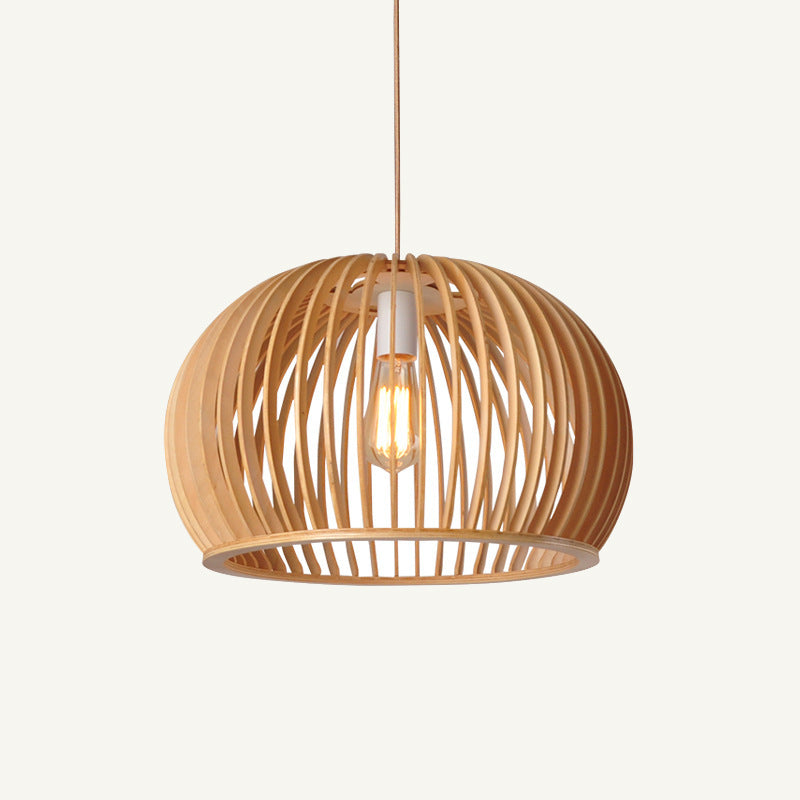 Nordic Wooden Dining Room Bedroom Cafe Half Round Pumpkin Chandelier