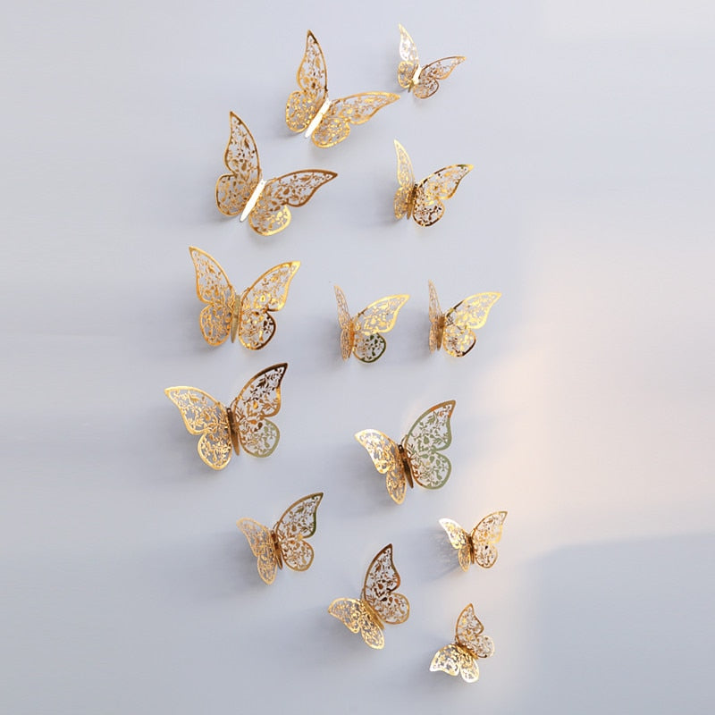 12pcs 3D Hollow Butterfly Wall Sticker for Home Decor DIY Butterflies Fridge stickers  Room Decoration Party Wedding Decor