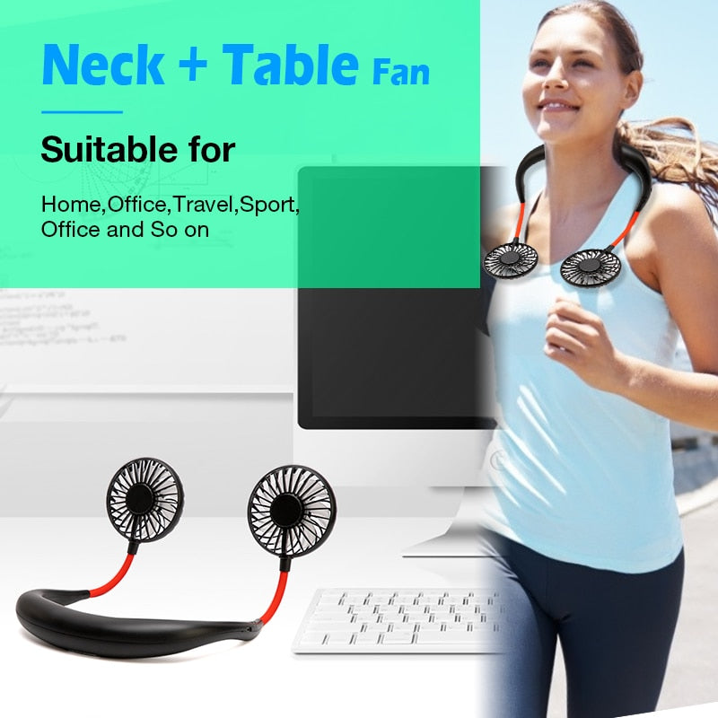 2000 mAre USB Portable Fan Hands-free Neck Fan Hanging Charging Mini Portable Sports Fans 3 gears Usb Air Conditioner